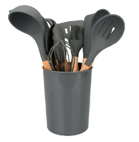 Silicone Kitchen Utensil Set with Wooden Handle