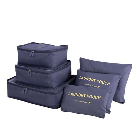 Oxford Cloth Packing Cube Organizer Travel Laundry Pouch - Set of 6 - Blue