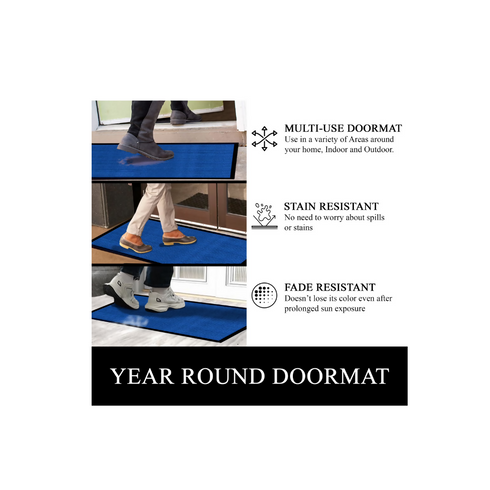 Ribbed Doormat - 100% Polyester & 100% PVC Backing - 50x80cm - Blue