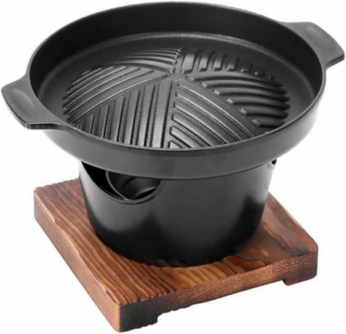 Portable Charcoal Grill with Wooden Base (16.8cm)