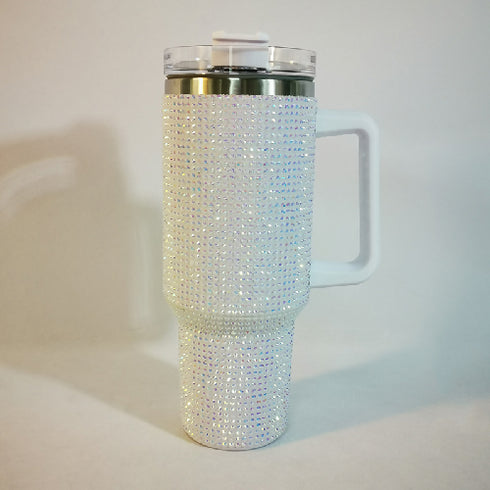 40oz Ice Metal Coffee Mug with Rhinestone Crystal Stone Fashion Diamond Bling Tumbler.
