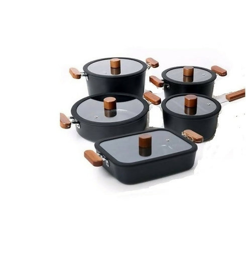 10 PCS Non-stick Casserole Pot Set With Wooden Lid