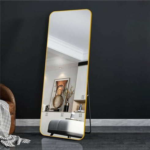 Golden Framed Rectangle Freestanding or Wall Mounted Glass Mirror - 42x52cm