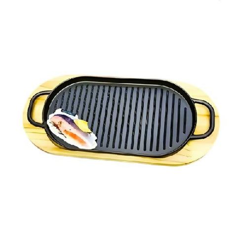 Cast Iron Steak plate with handles & Wooden Platter