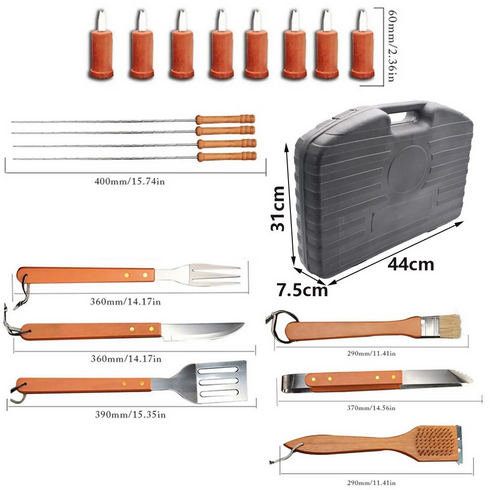 18-Piece Stainless-Steel BBQ Set with Carrying Case