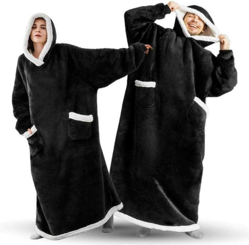 Fleece Hoodie Warm-Wear Onesie Extra Length - Black