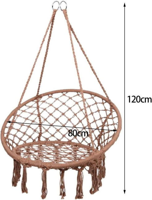 Handmade Rope Knitted Macrame Hanging Swing Chair - Brown