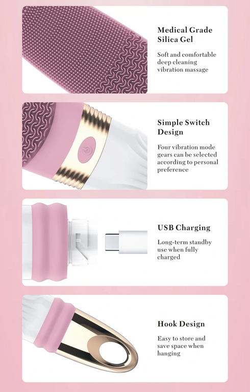USB Rechargeable Silicone Bath Scrubber Electric Body Bath Brush Sonic Exfoliating Waterproof Long Handel Shower Brush