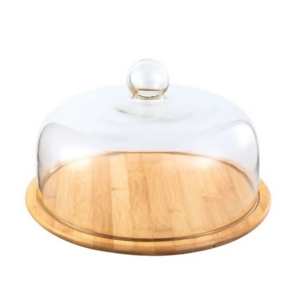 Elegant Cake Dome Food Cover with Wooden Base