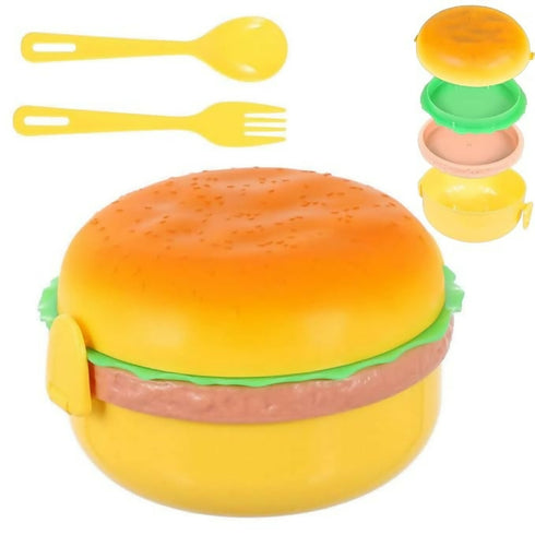 3 Compartment Burger Lunch Box with Spoon & Fork