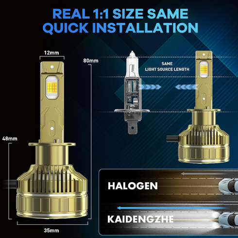 H1 LED Headlight Bulb, 2PCSwhith