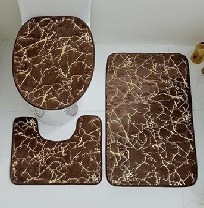 Gold pattern Marble 3 Piece Bathroom Mat set