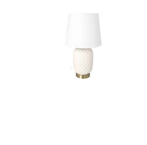 Modern Ceramic Base Bedside Pineapple pattern Table Lamp with Linen Fabric Shade.