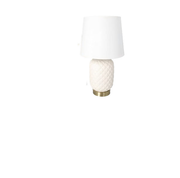 Modern Ceramic Base Bedside Pineapple pattern Table Lamp with Linen Fabric Shade.