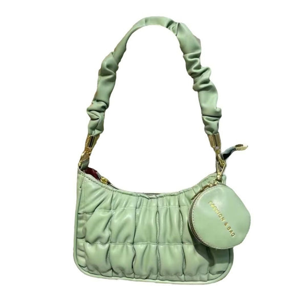 Women Quilted Minimalist Underarm Bag Ruched Crossbody Shoulder Bag- green/black