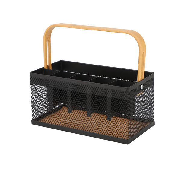 Cutlery Organizer Basket with Bamboo Handle