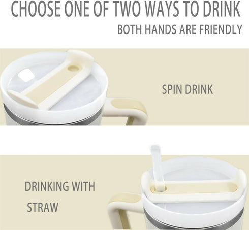 1.2L Tumbler with Handle Straw Lid, Stainless Steel Travel Mug - Cream