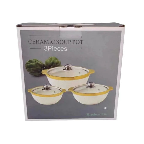 3 Piece Ceramic Serving Soup Pot