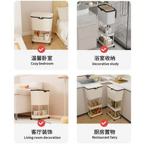 Kitchen Three-Layer Mobile Trash Can - Grey