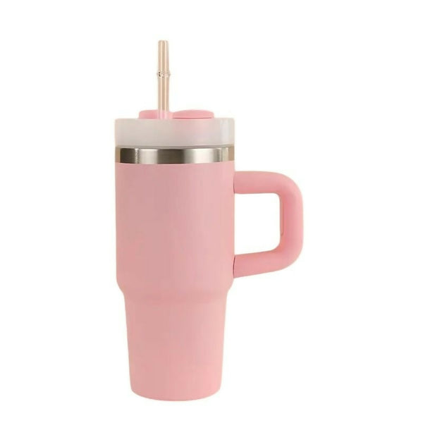 Tumbler with Handle and Straw - Pink