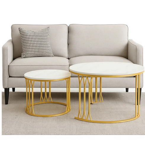 Nesting Coffee Table Set 2Piece Modern Center Tables for Home White - Gold - FU3019
