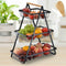 3-Levels Fruits & Vegetable Storage Basket Rack With Wooden Handle - Black