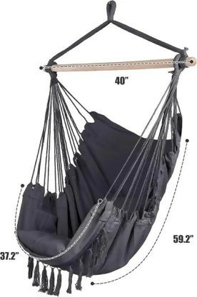 Portable Outdoor Hammock Swing Chair with Comfort Cushions, Black