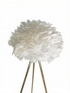 A Decorative Floor Lamp With A Gold Frame And A White Feather Lampshade.