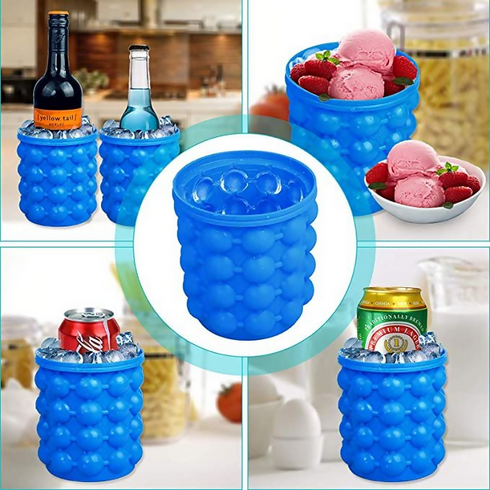 Portable Ice Cube maker, silicon bucket with lid for frozen beverages