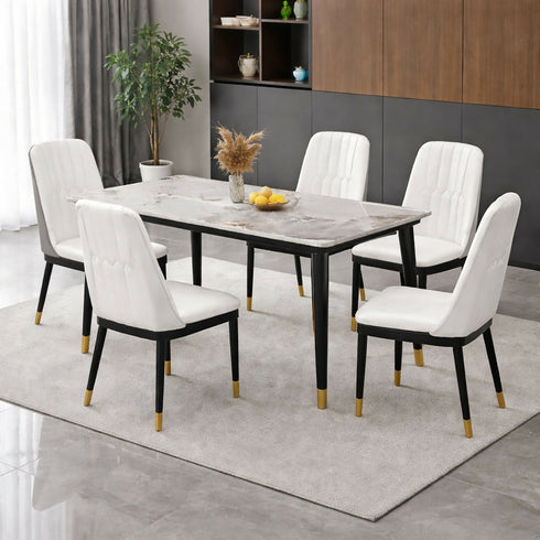 Marble Dining Table Set with 4 White Chairs