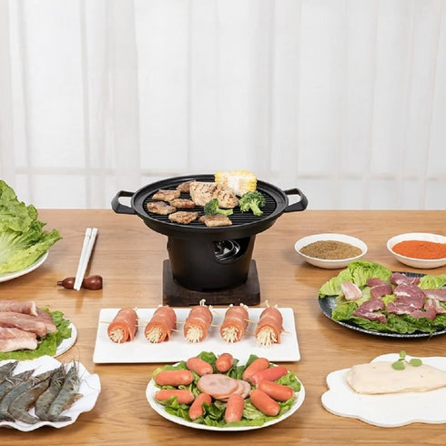 Portable Charcoal Grill with wooden base (18.3 cm)