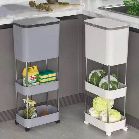 Kitchen Three-Layer Mobile Trash Can - Grey