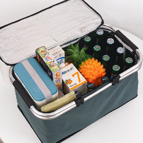 Folding Large Picnic Bag Portable Insulation Lunch Storage Basket.