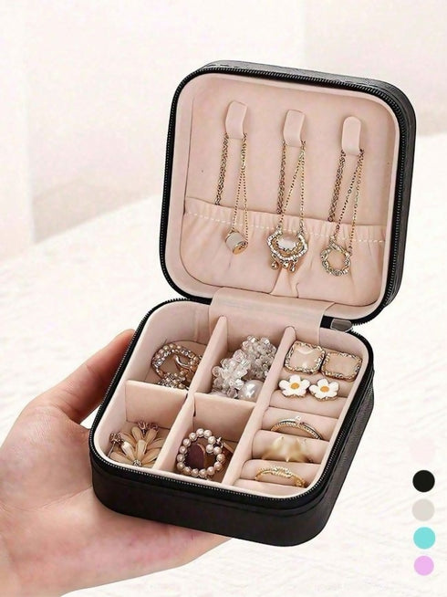 Portable Jewellery Organizer Box With Zipper - Black