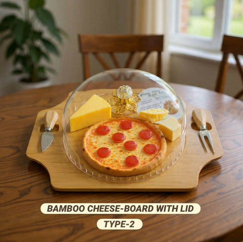 Bamboo Cheese Board with Acrylic Lid and 2 Knives