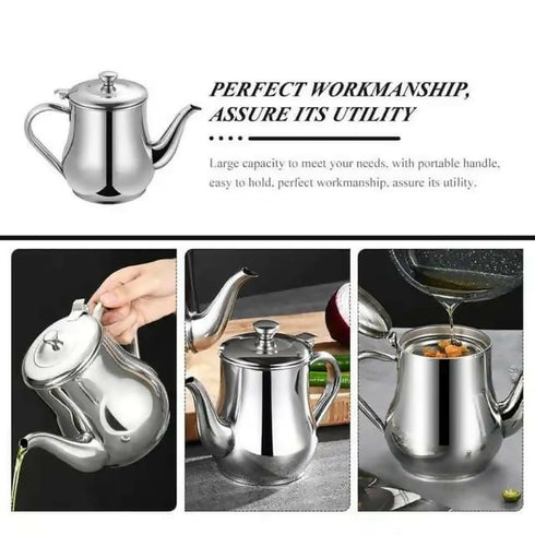 Stainless Steel Teapot With Filter Golden Kitchen Oil Filter Pot Liquid Seasoning Container