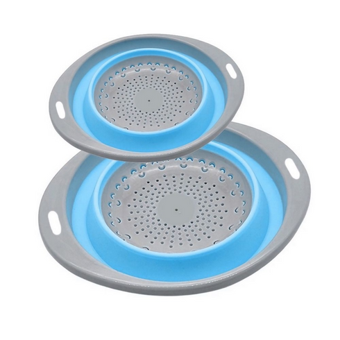 2-Piece Collapsible Colander Set Strainer - Sieve - Draining Basket - Blue