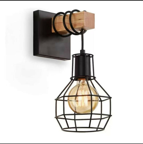 Vintage Cage Rectangular wood Wall Mount Light