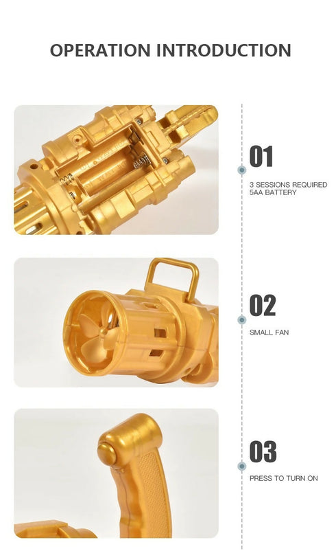 Electric Mini Gatling Bubble Gun Toy Bubble Machine Gun with Bubble Water