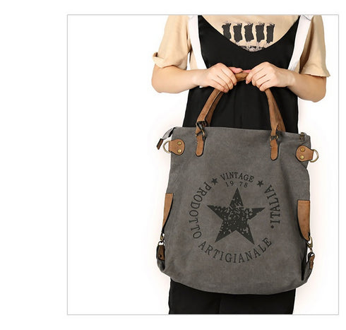 Women Canvas Tote Bag With Pu Leather strap.