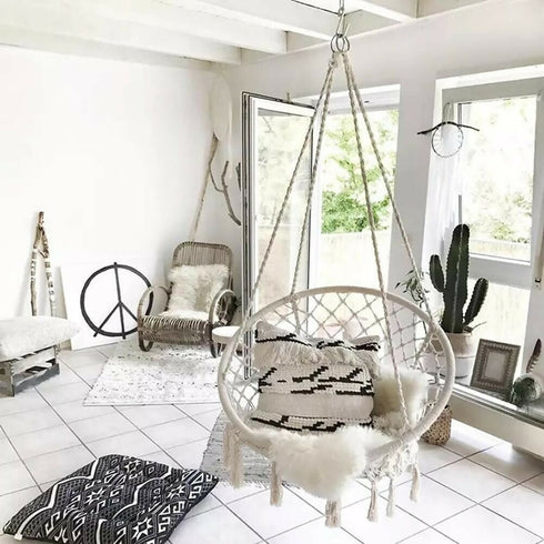 Handmade Rope Knitted Macrame Hanging Swing Chair - Brown