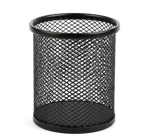 Small Black Round Metal Mesh Pen & Stationary Holder for Desk Organizing
