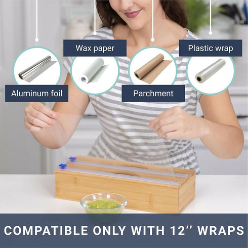 2-in-1 Bamboo Food Wrap Dispenser With Cutter