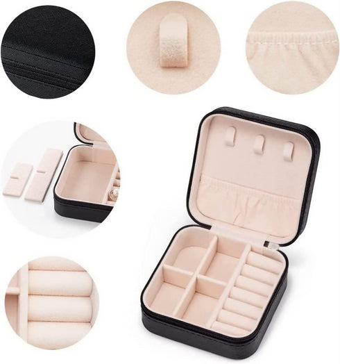 Portable Jewellery Organizer Box With Zipper - Black