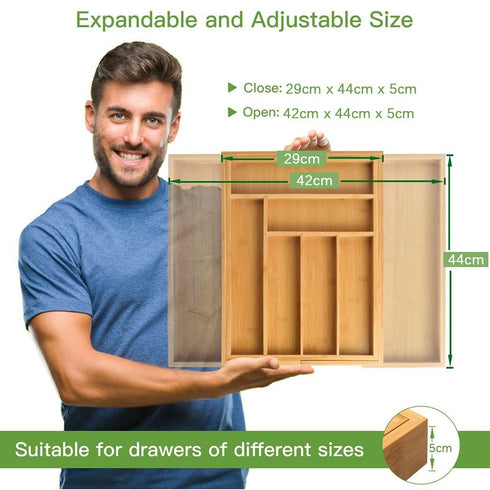 Expandable Utensil Organizer Drawer Bamboo Cutlery Tray