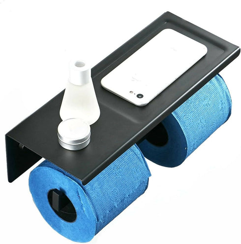 Stainless Steel Toilet Paper Holder Double Bar with Shelf for Phone Grey-CY7918006