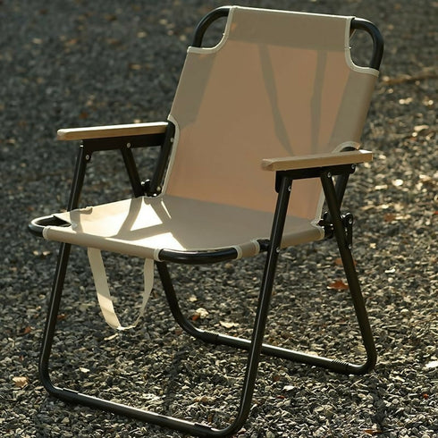 Folding Camping Chair with Handle, Wooden Armrests