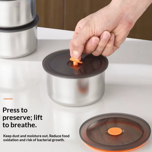 Stainless Steel Sealed Box Moisture-proof Lid Design 501-800ML Capacity Portable Kitchen Food Storage- 4 PIECES