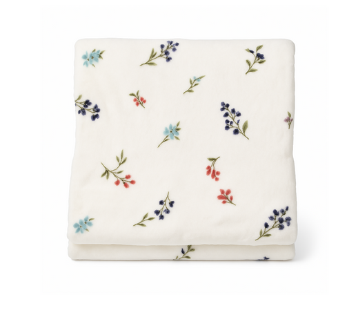Twin Plush Blanket 168cm - White with Flowers