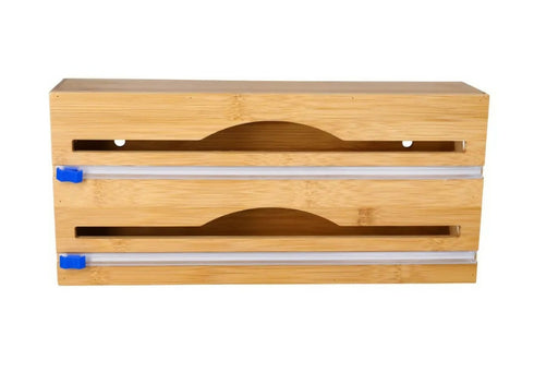 2-in-1 Bamboo Food Wrap Dispenser/Organizer with Cutters